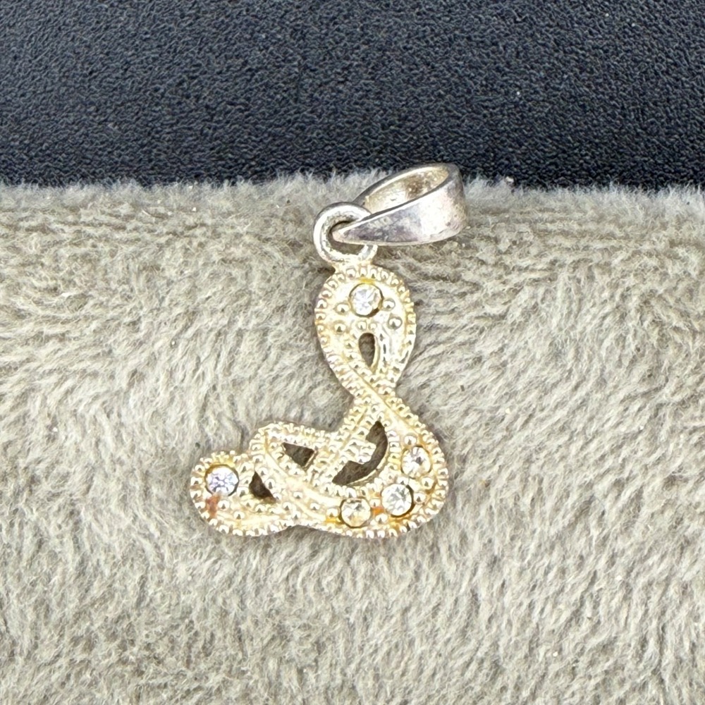 Vintage Estate Charm Silver Rhinestone S Letter Script Initial Pendant